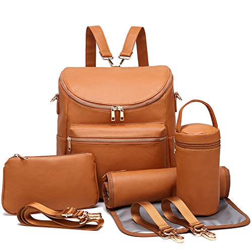 sac a langer cuir synthétique marron
