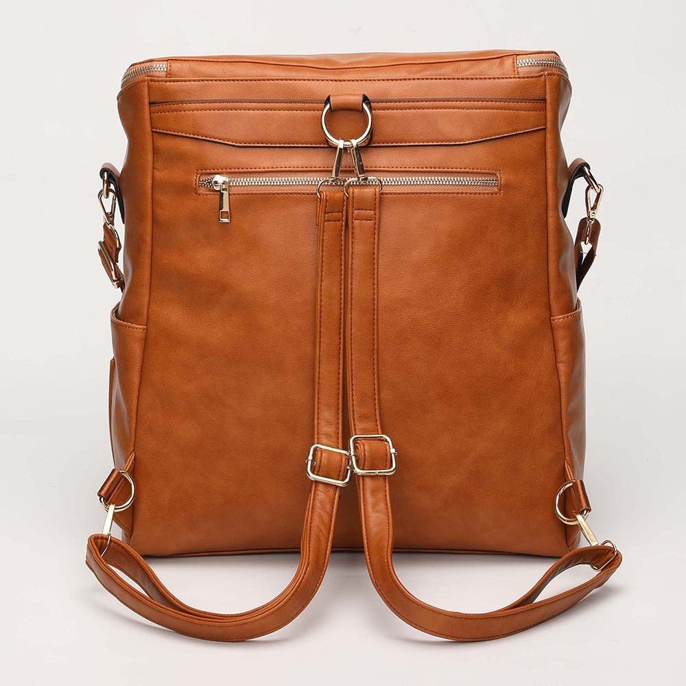 sac a langer cuir synthétique marron vue de derrière