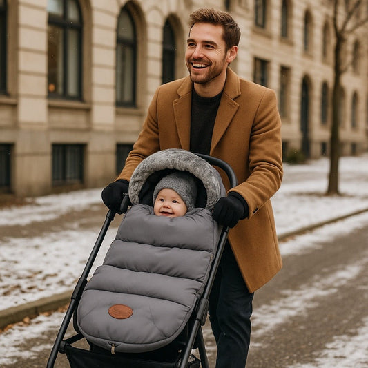 chanceliere coton hivernal illustrant papa promenant bébé heureux
