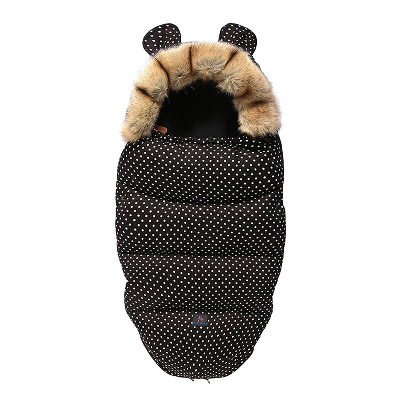 chanceliere style sac de couchage couleur noire à pois blancs