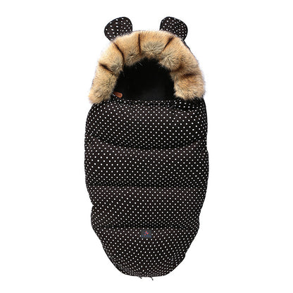 chanceliere style sac de couchage couleur noire à pois blancs