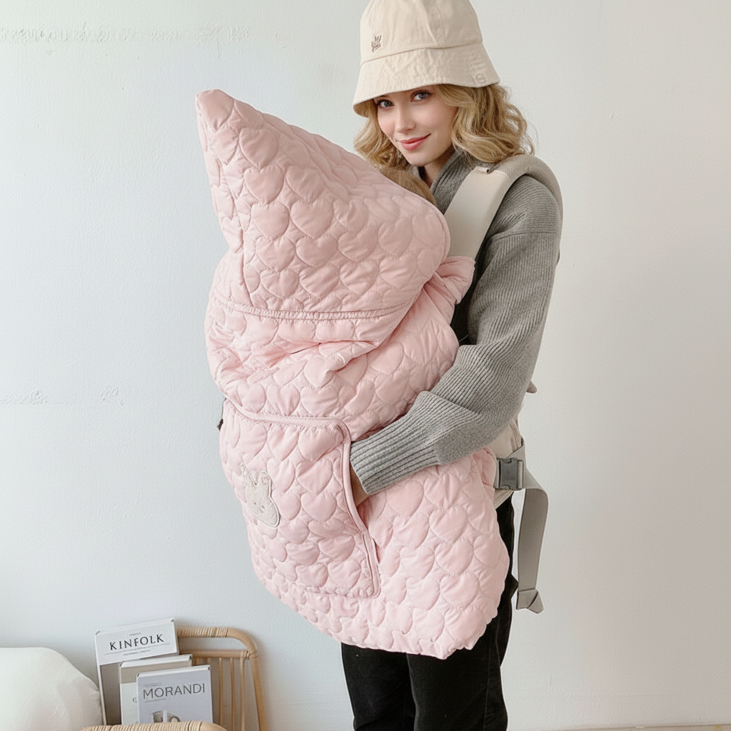 Couverture de portage coupe-vent recouvrant bébé dans porte-bébé