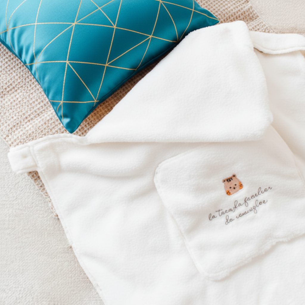 Couverture de portage FleeceFabric™ blanche avec petit motif écureuil imprimé