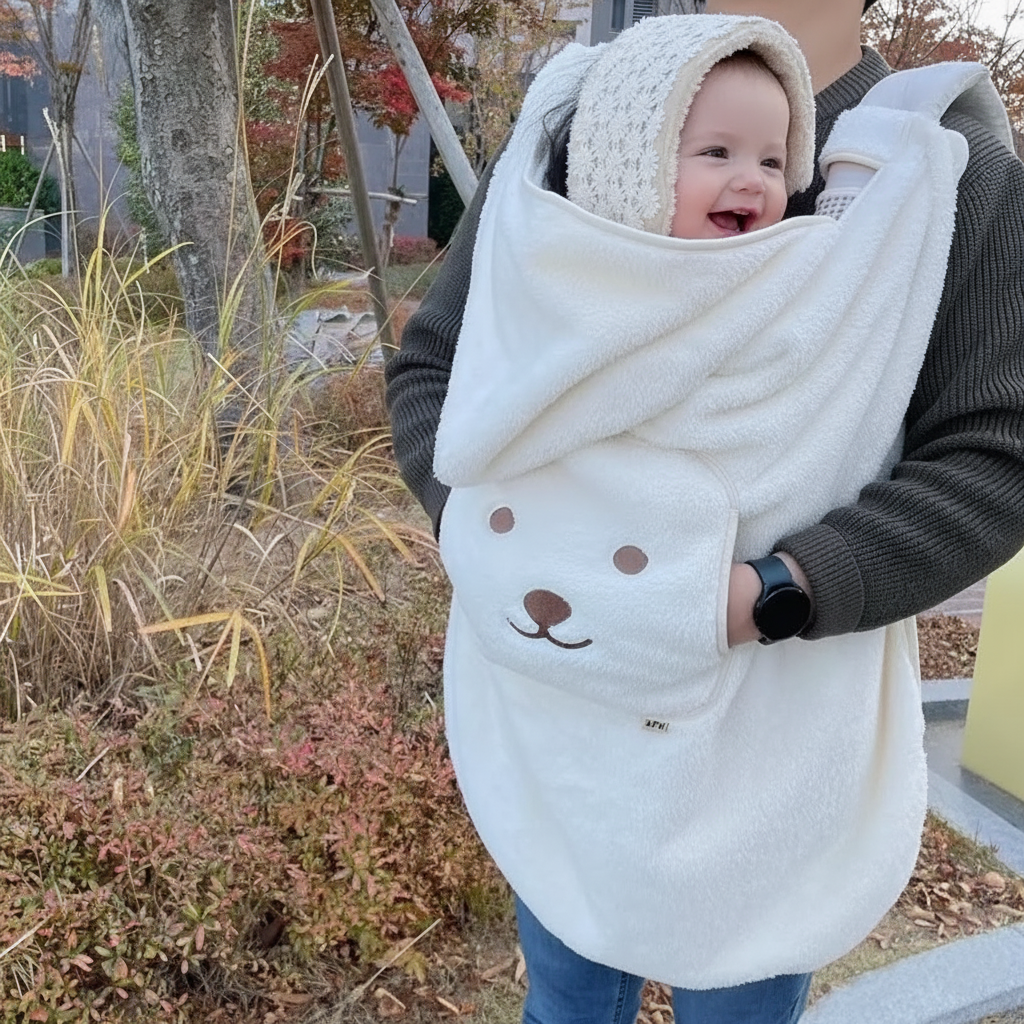 Couverture de portage polaire ultra-douce protégeant bébé heureux du vent
