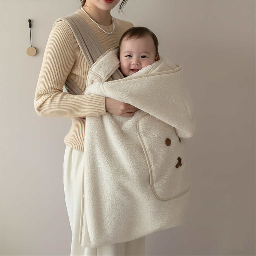 Couverture de portage polaire ultra-douce recouvrant bébé porté par maman