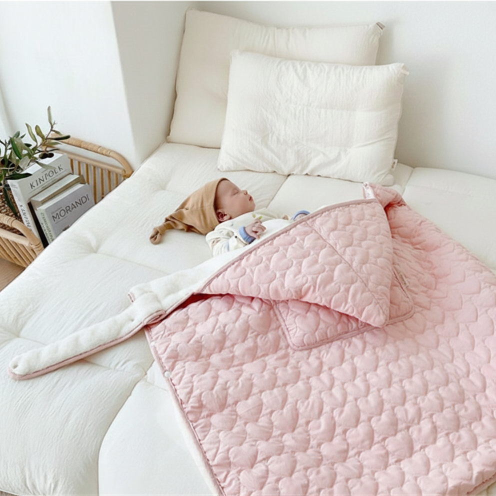couverture de portage universelle recouvrant bébé dormant sur le lit