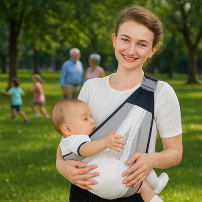 écharpe de portage ergonomique avec bébé porté par maman