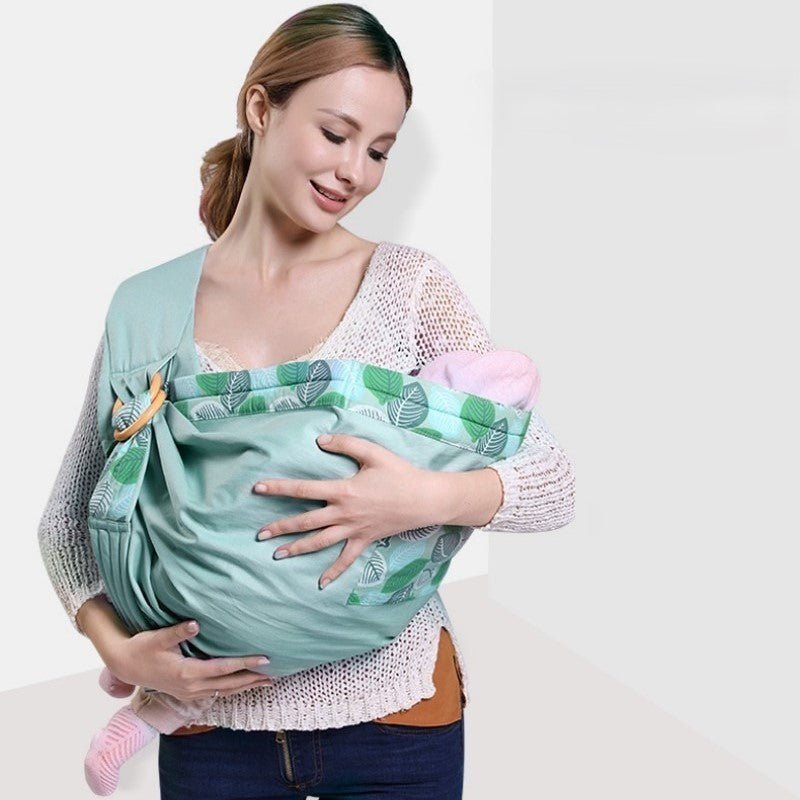 echarpe portage illustrant maman portant bébé avec tuque rose
