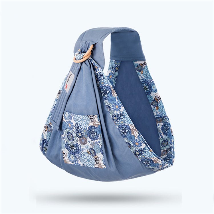 echarpe portage de couleur bleu avec motif de fleurs
