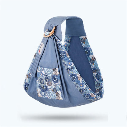 echarpe portage de couleur bleu avec motif de fleurs
