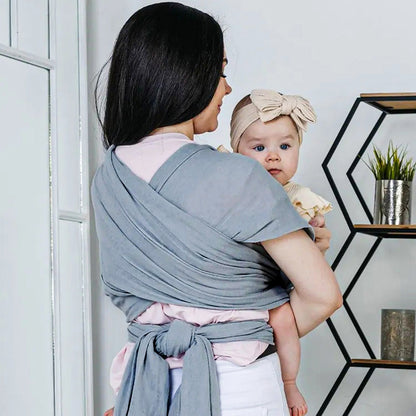 echarpe porte bebe Velinoa™ grise attachée dans le dos