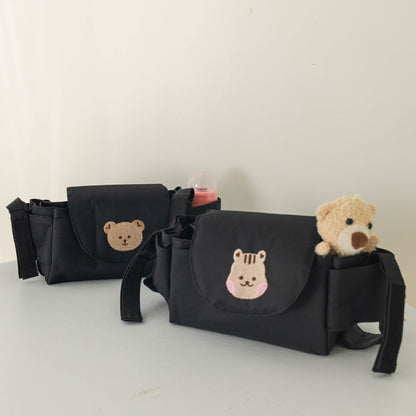 organisateur de poussette motif noir ourson et motif noir écureuil
