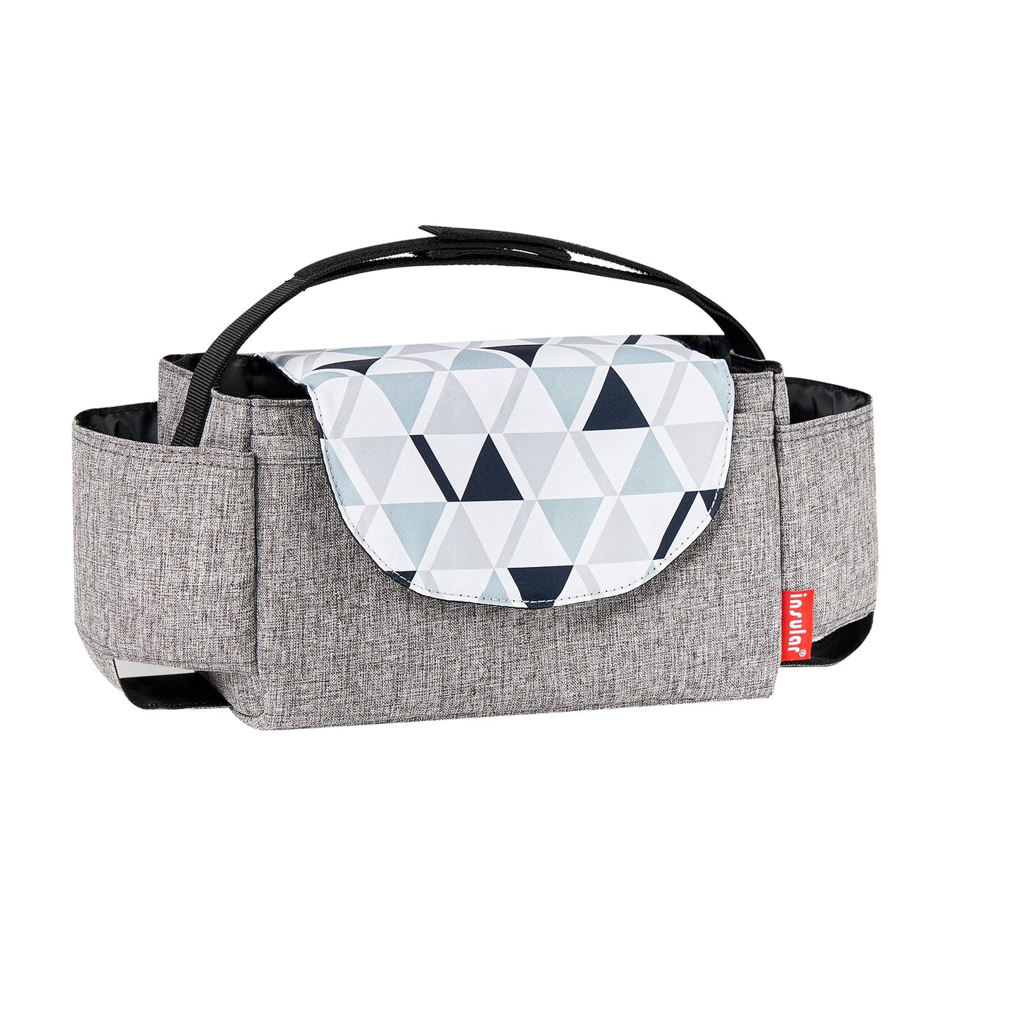 organisateur pour poussette organisé gris motif triangles