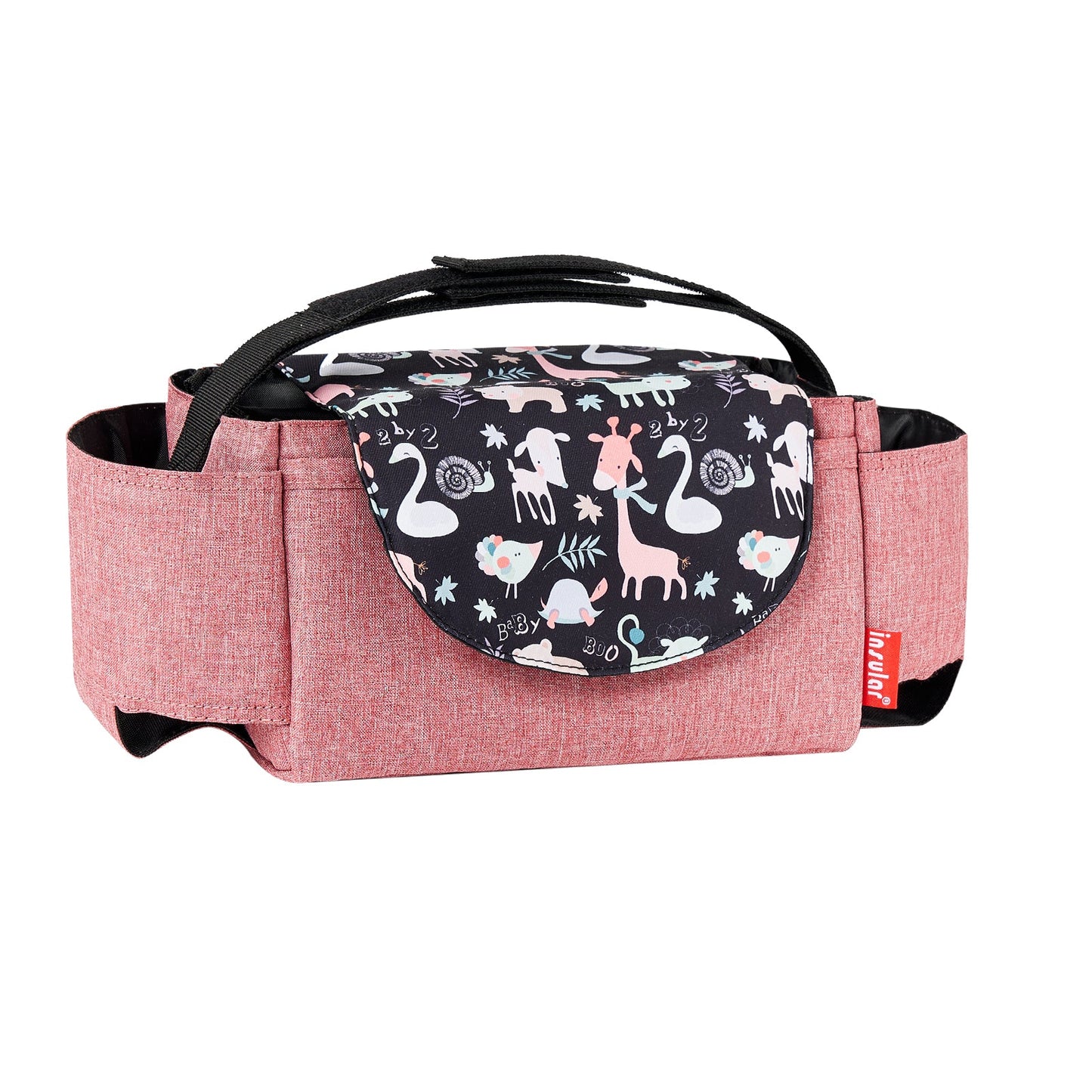 organisateur pour poussette organisé rose motif girafes