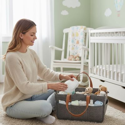 organisateur pour poussette style panier de rangement illustrant maman préparée