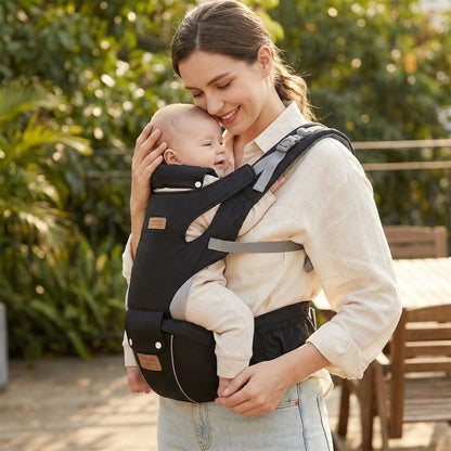 PORTE BEBE 3-en-1 illustrant bébé confortable contre maman
