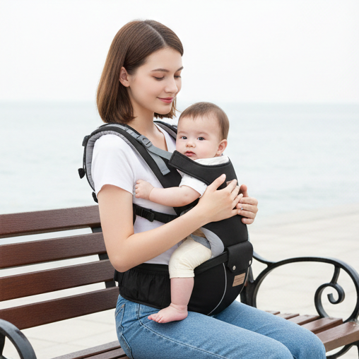 PORTE BEBE 3-en-1 illustrant bébé face à maman