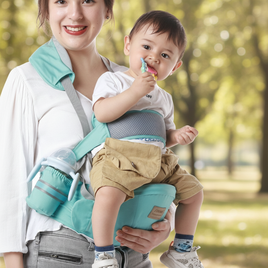 Porte bébé Ainomi™ Confort Ergonomique illustrant maman portant bébé