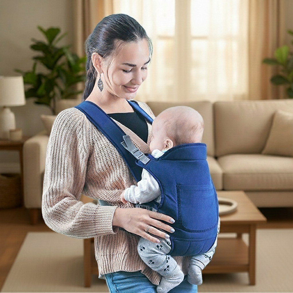 PORTE BEBE Ergonomique 4 Positions Confort illustrant bébé et maman