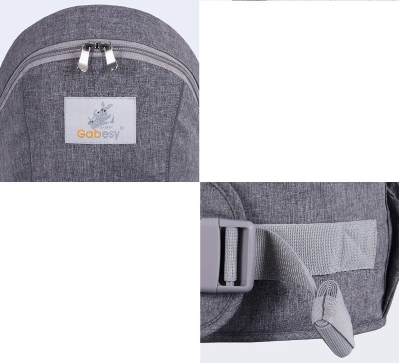 porte bebe gris double fermeture éclair et rangement pour sangle