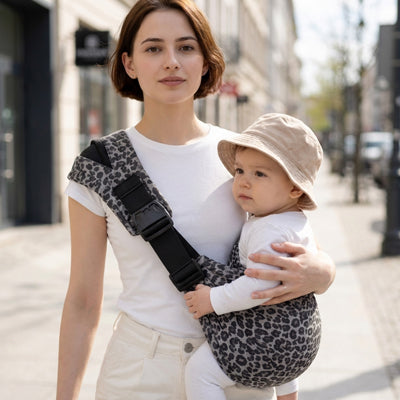 porte bébé physiologique confortable illustrant maman se promenant avec bébé
