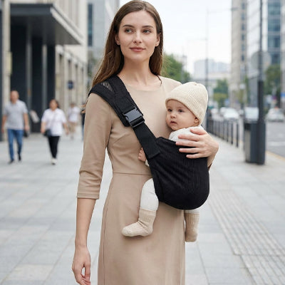 porte bébé physiologique confortable utilisé par maman portant bébé