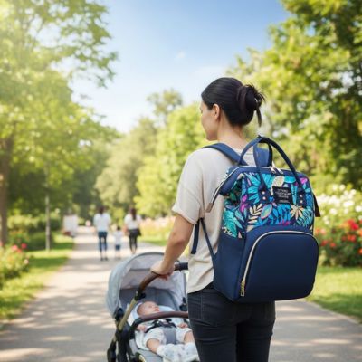 sac a dos a langer tendance avec maman promenant bébé