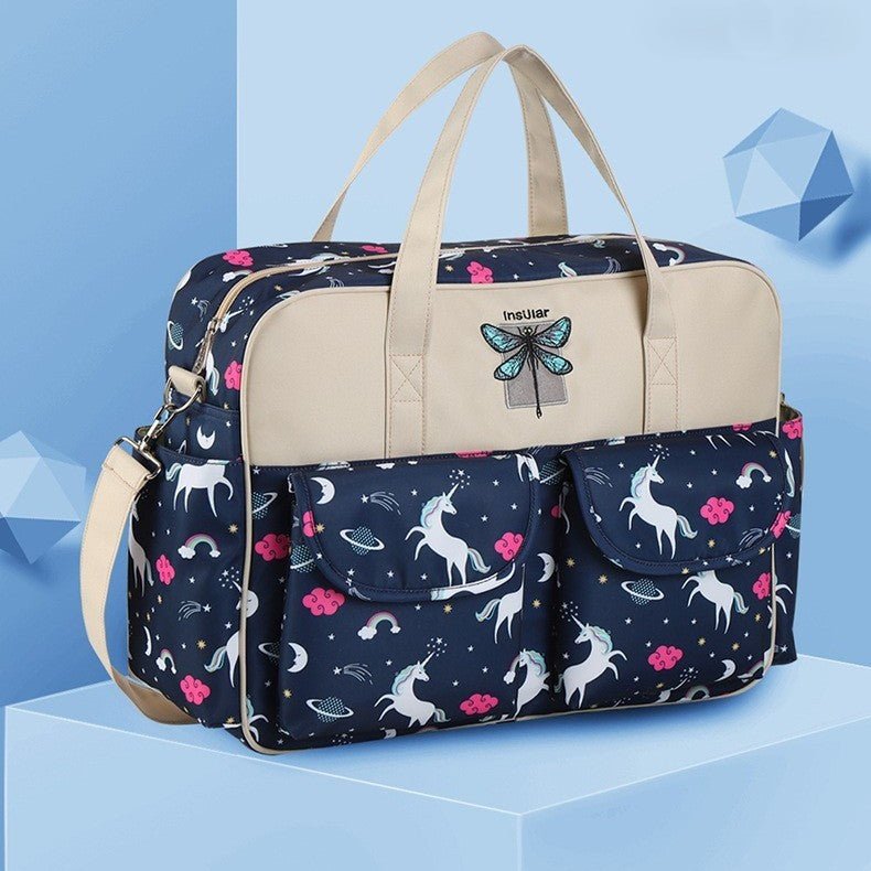 sac à langer motif licorne bleu marine