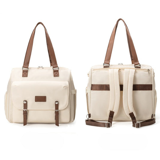 sac a langer multifonction beige vue avant et arrière