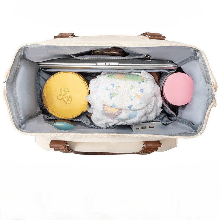 sac a langer multifonction beige vue intérieure