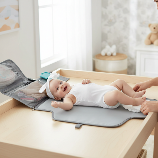 Tapis à langer nomade imperméable polyvalent avec un bébé heureux