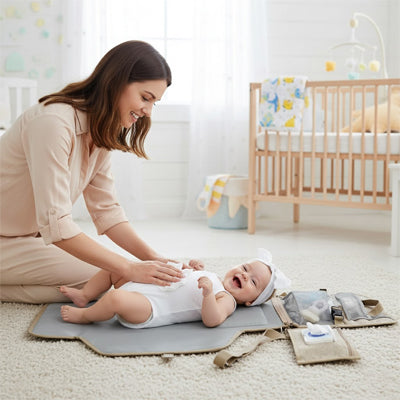Tapis à langer nomade imperméable polyvalent illustrant bébé joyeux
