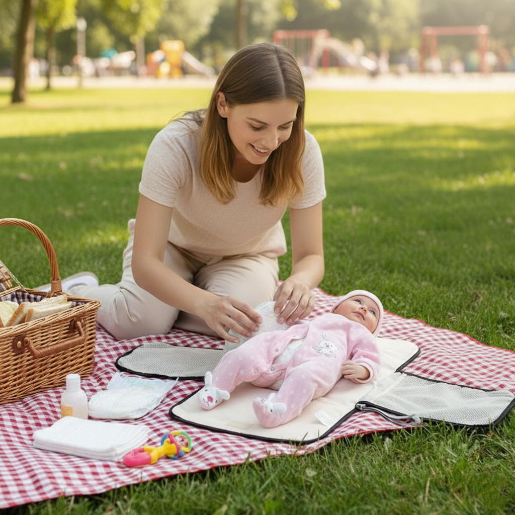 tapis a langer voyage pliable et imperméable utilisable partout